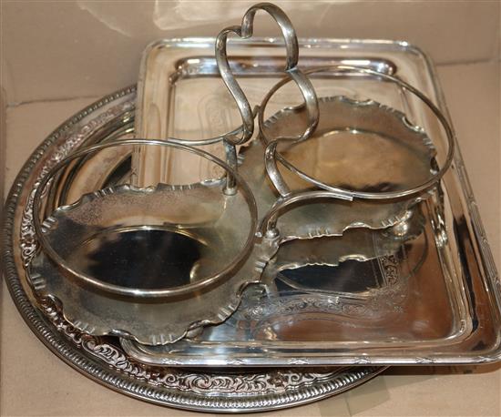 A small group of minor plated ware, including salver dishes etc.